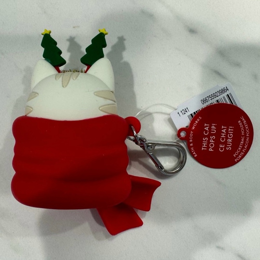 NEW Bath & Body Works Holiday Kitty Cat Pop Up PocketBac Holder Key Chain - Picture 5 of 7